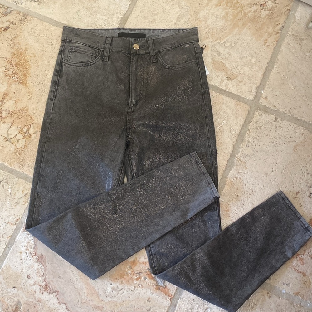 NWT Joe's Jeans Womens The Charlie High Rise Skinny Ankle Black/Silver Coated 28